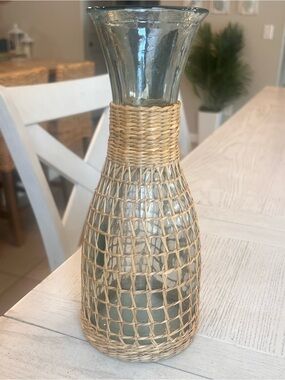 Woven Rattan Glass Vase - Natural